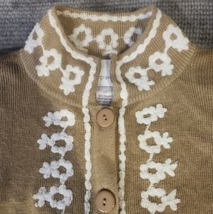 Susan Garver Button-up Duster Embroidered Floral Sz Xs, Light Mocha Granny Core,